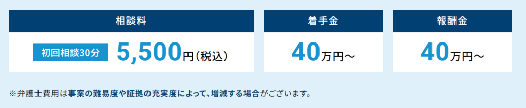 リード法律事務所の刑事告訴を依頼した場合の弁護士費用の画像